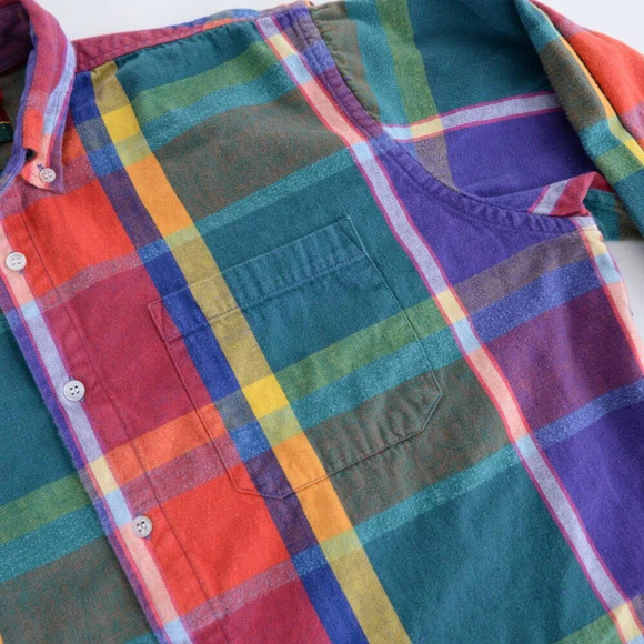 Vintage 90S Oakton Limited Teal And Red Checker Pattern Button  Down Shirt - Picture 5 of 10